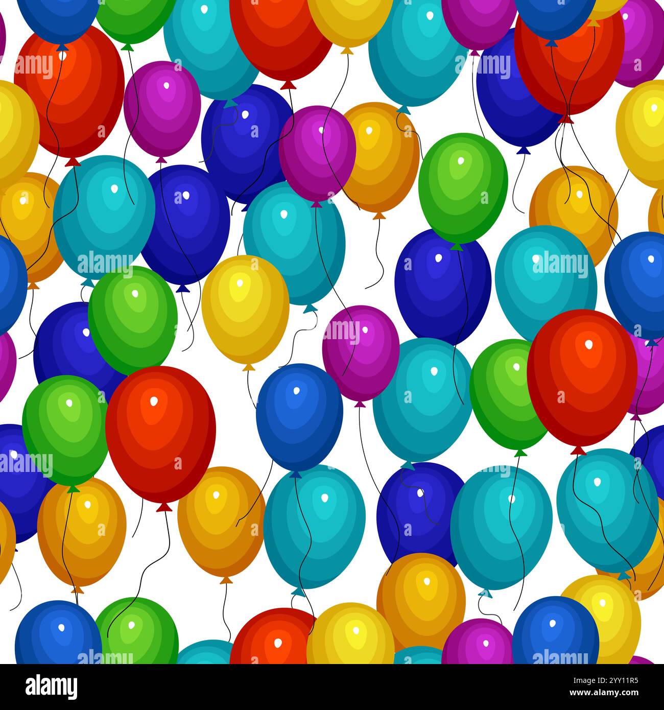 Seamless pattern with multicolored helium balloons on white background. Vector illustration. Stock Vector