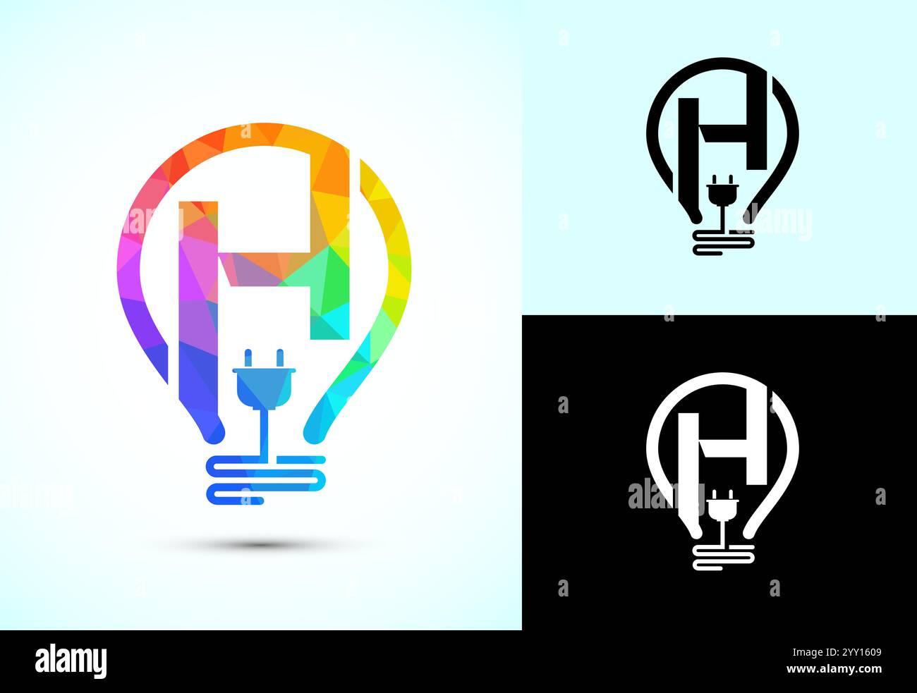 Initial alphabet with an electric bulb and plug. Electricity logo ...