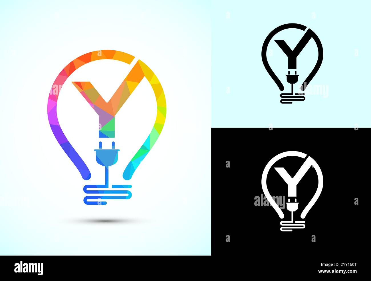Initial alphabet with an electric bulb and plug. Electricity logo ...