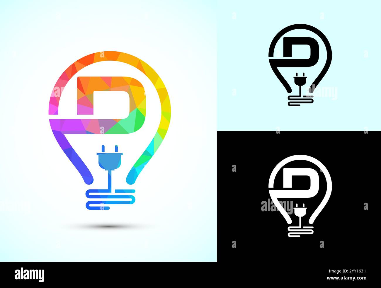 Initial alphabet with an electric bulb and plug. Electricity logo ...