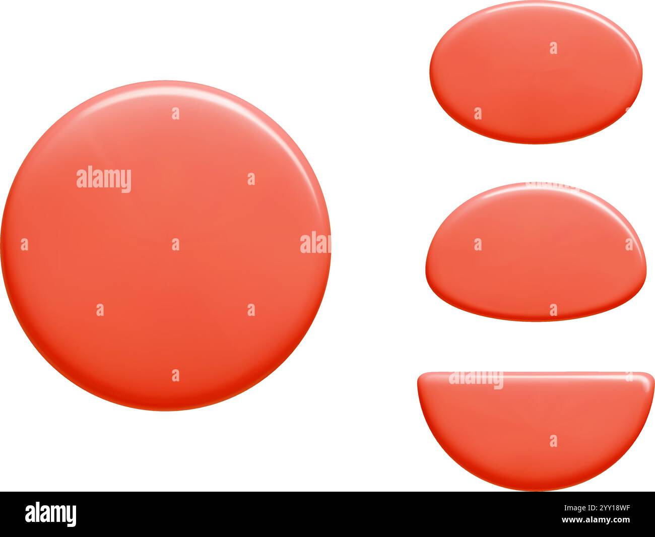 Text banner shapes collection in glossy coral color. Round, oval, semicircle 3d vector elements. Stock Vector