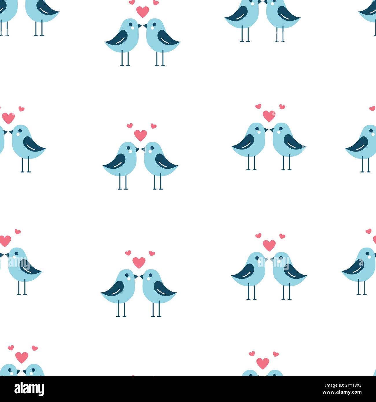 Lovebirds Pattern with Hearts on White Stock Vector