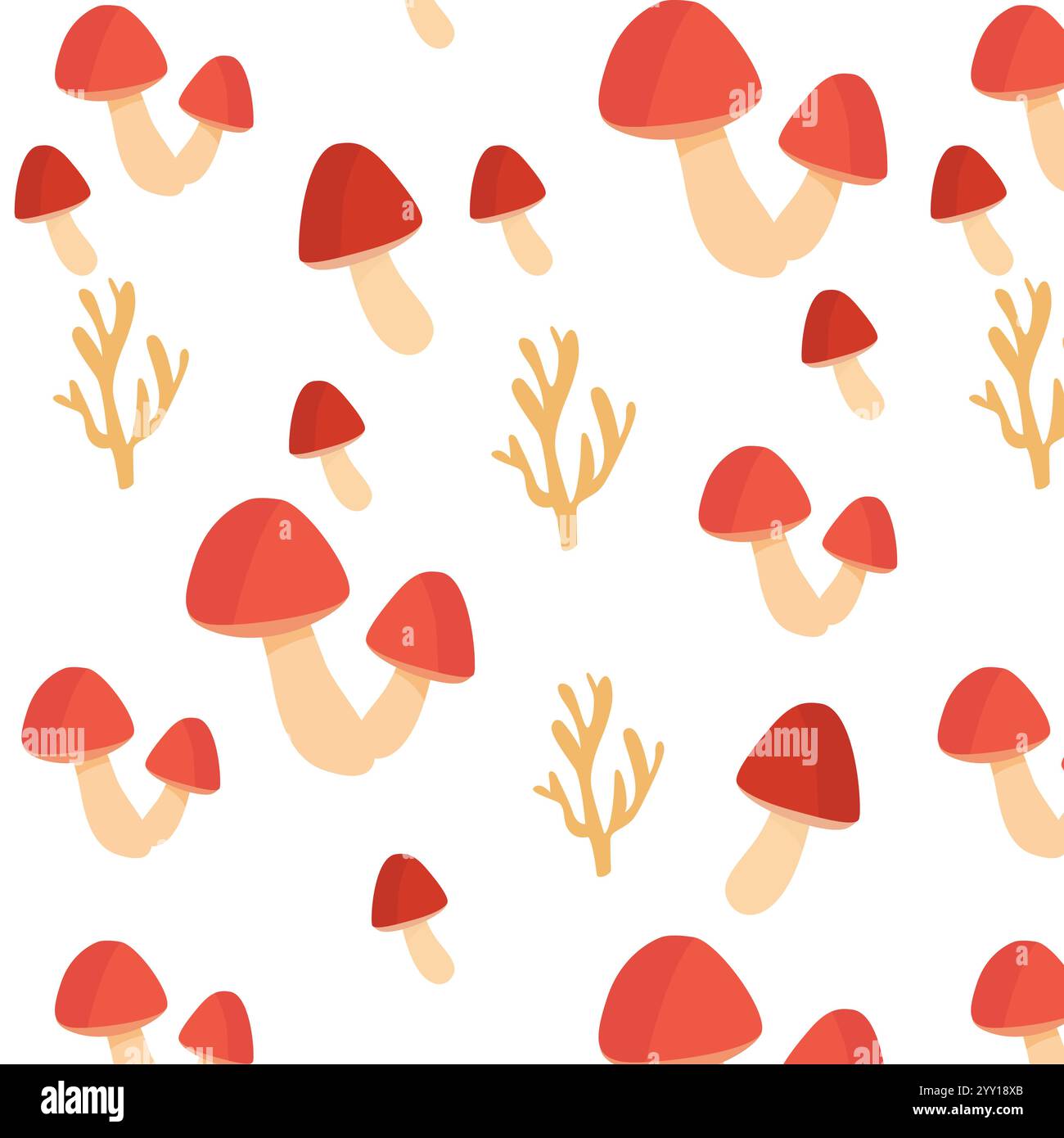 Seamless Red Mushroom and Coral Pattern Stock Vector