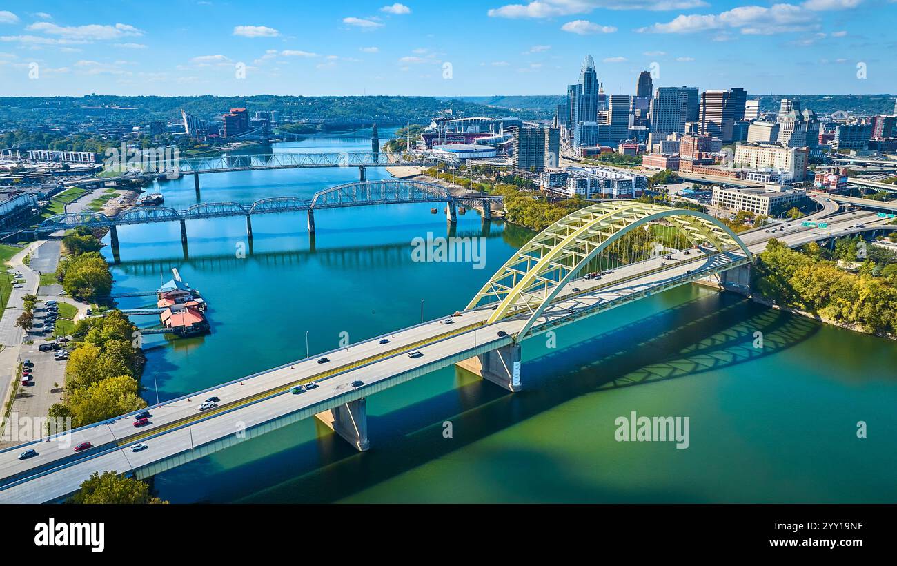 Aerial of Cincinnati Skyline and Daniel Carter Beard Bridge Stock Photo ...
