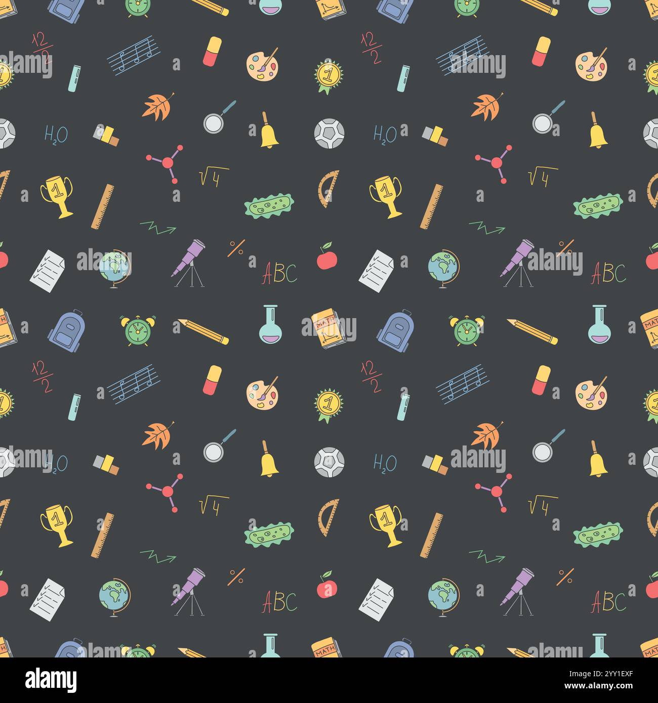 Exf Background Seamless school pattern. Hand drawn doodle school background. Education ...