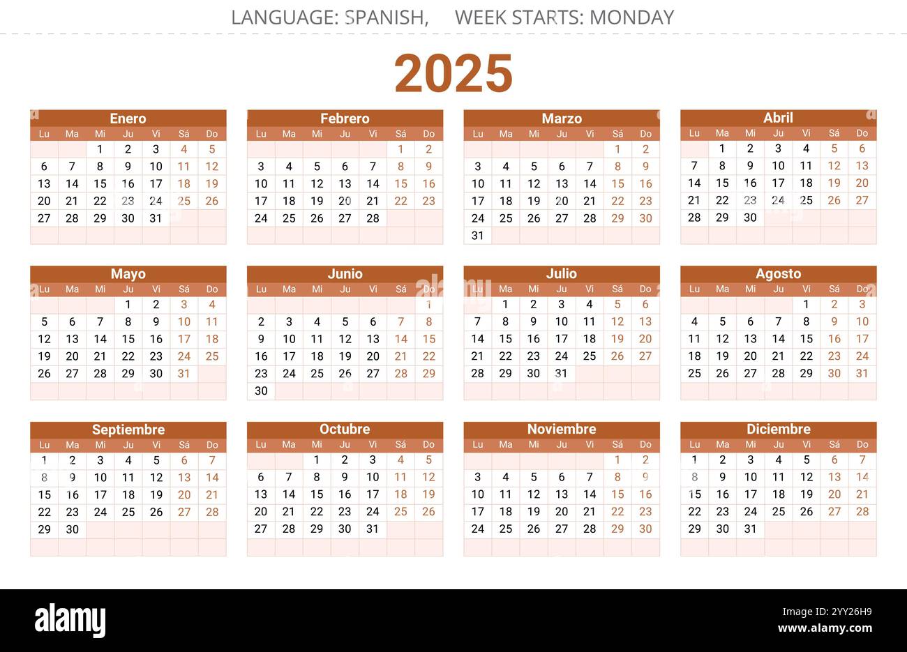 Spanish 2025 year calendar. Vector illustration for Spain Stock Vector Image & Art Alamy