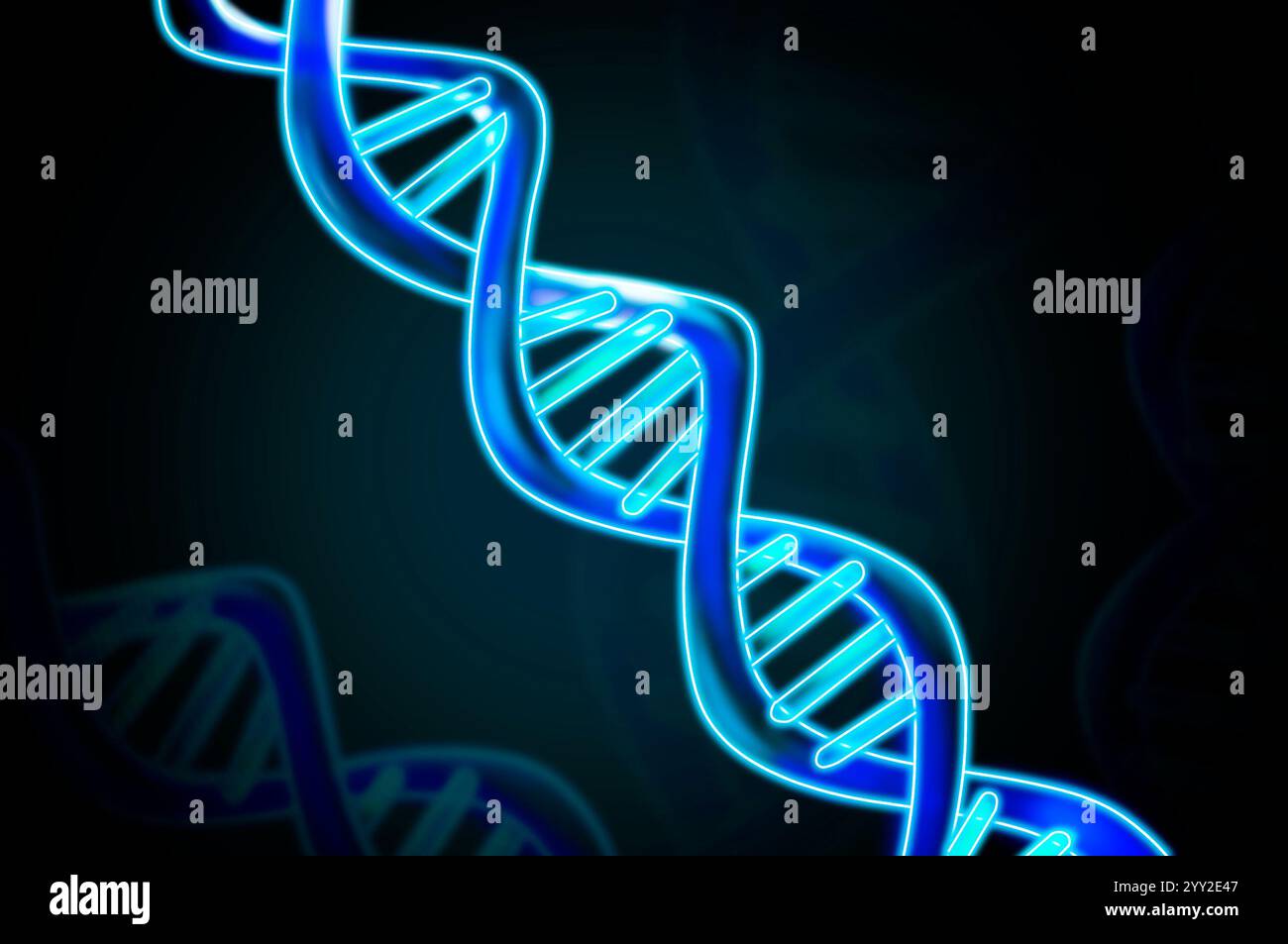 DNA double helix structure on dark background, illustration. Science of ...