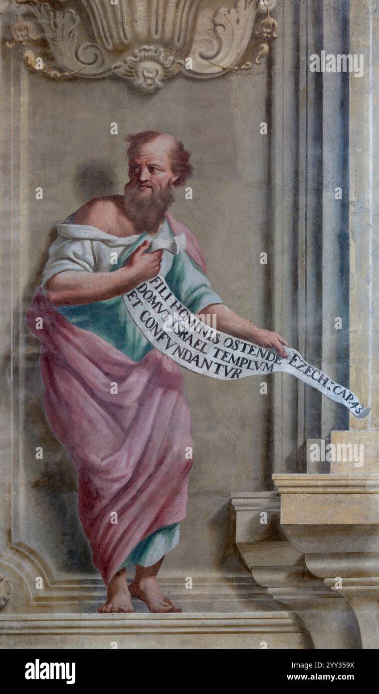 ASTI, ITALY - SEPTEMBER 11, 2024: The fresco of prophet Hezekiah in the Cathedral by Francesco Fabbrica, Pietro A. Pozzi from 18. cent. Stock Photo
