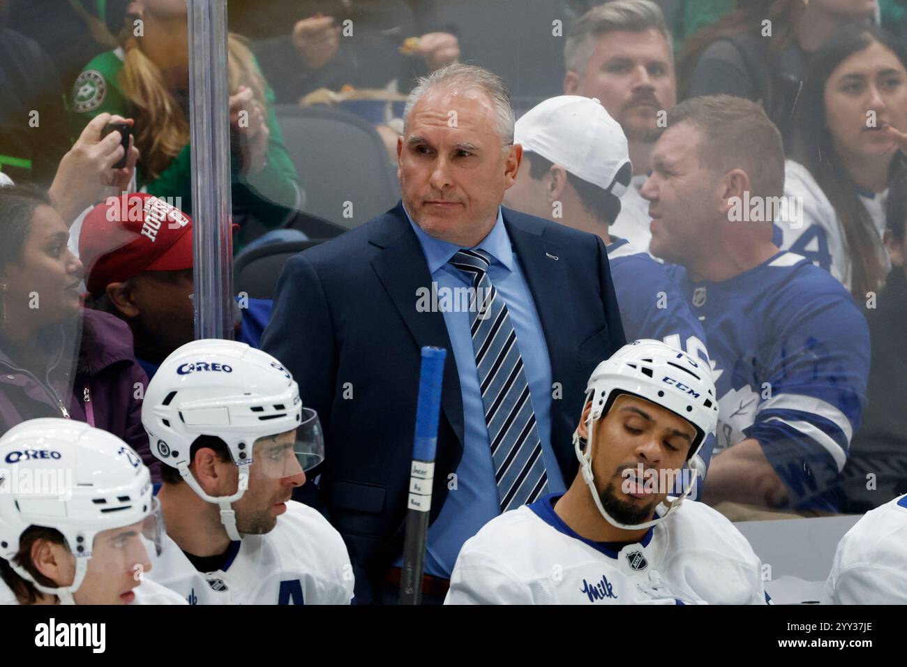 Maple leafs head coach Craig Berube watches his team play the Dallas