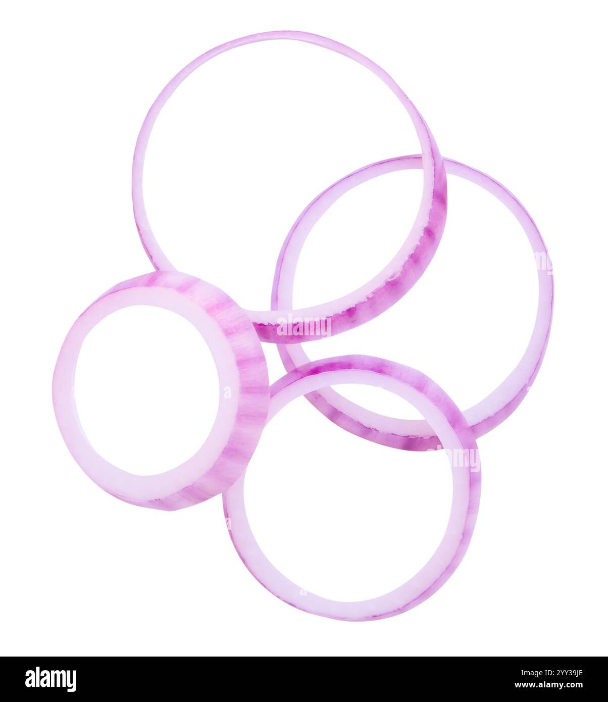Top view of red onion slices or onion rings in stack is isolated on ...