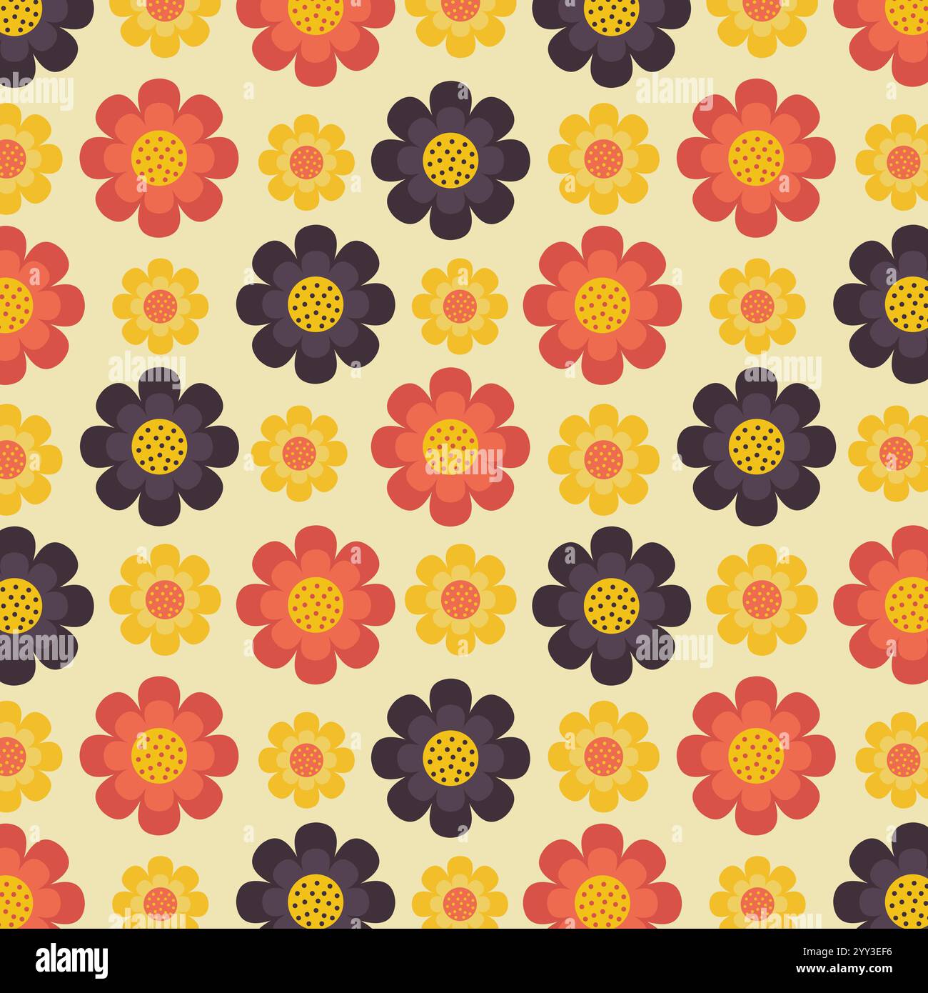 Seamless floral vector pattern with blue, yellow and brown flowers on grey background for fashion, clothing, textile, stationary, packaging and print. Stock Vector