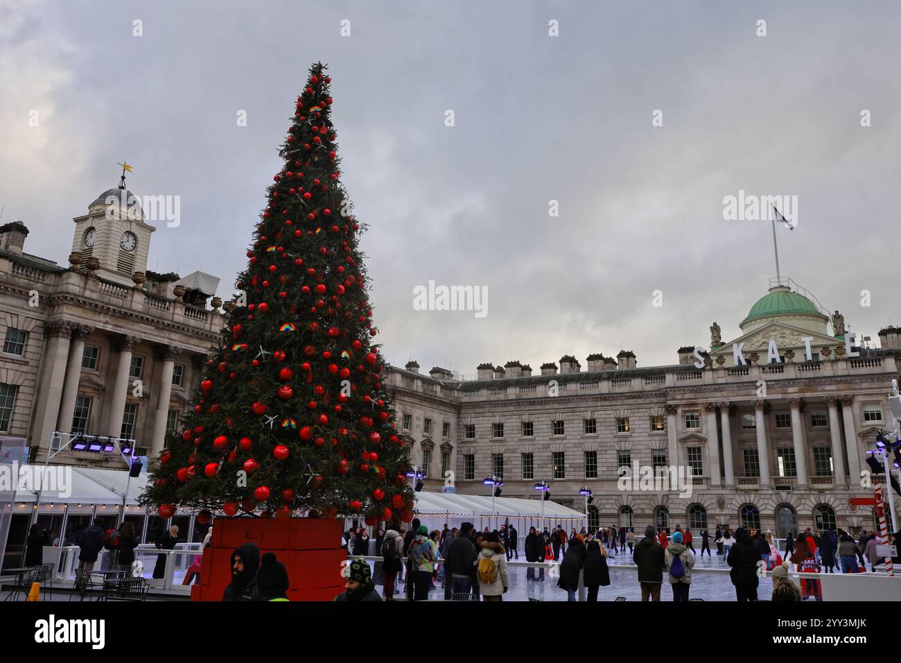 Christmas tree and ice skating ring Somerset House London UK December ...