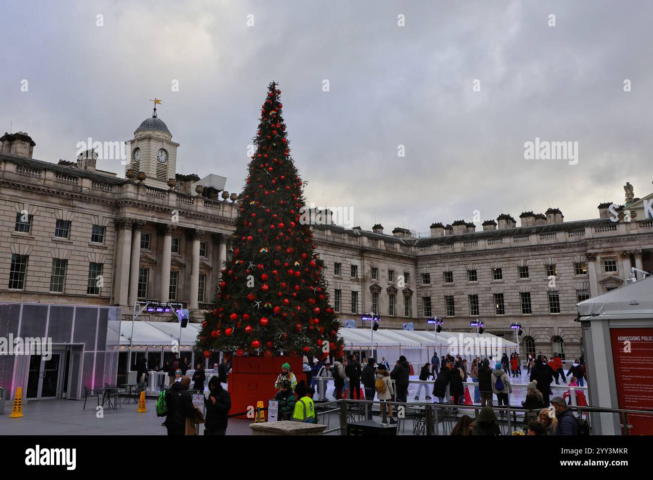 Christmas tree and ice skating ring Somerset House London UK December ...