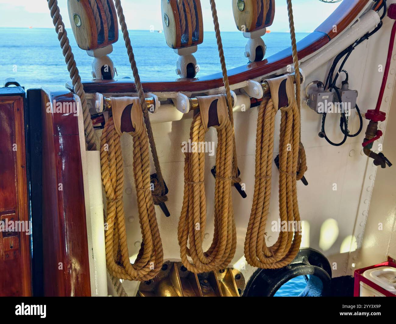 Ropes stretched across the masts of an old ship Stock Photo - Alamy