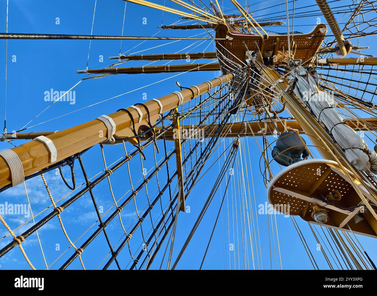Ropes stretched across the masts of an old ship Stock Photo - Alamy