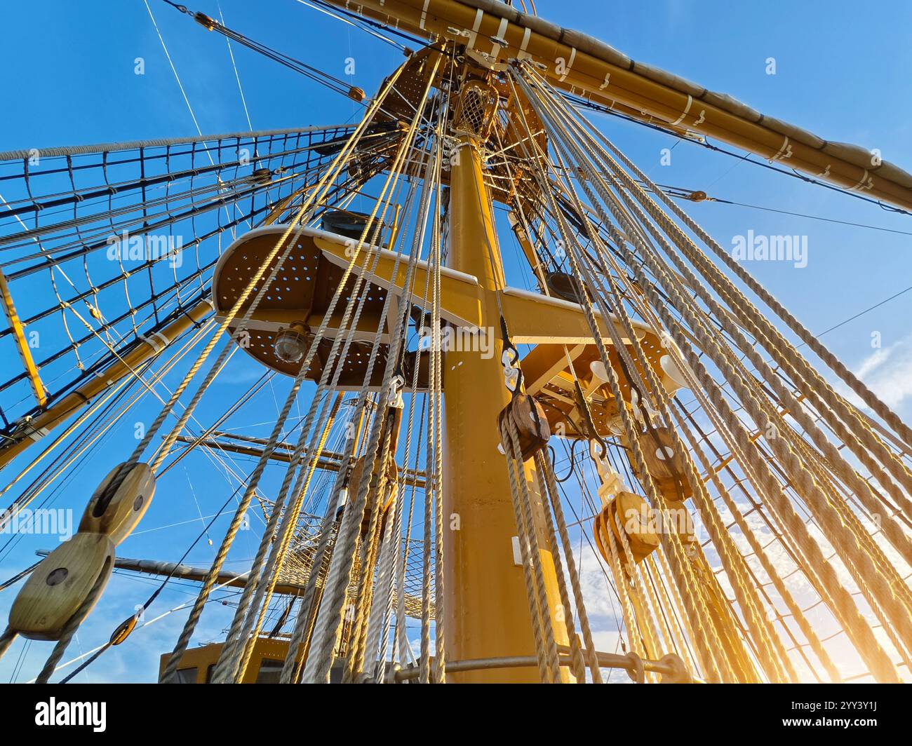 Ropes stretched across the masts of an old ship Stock Photo - Alamy