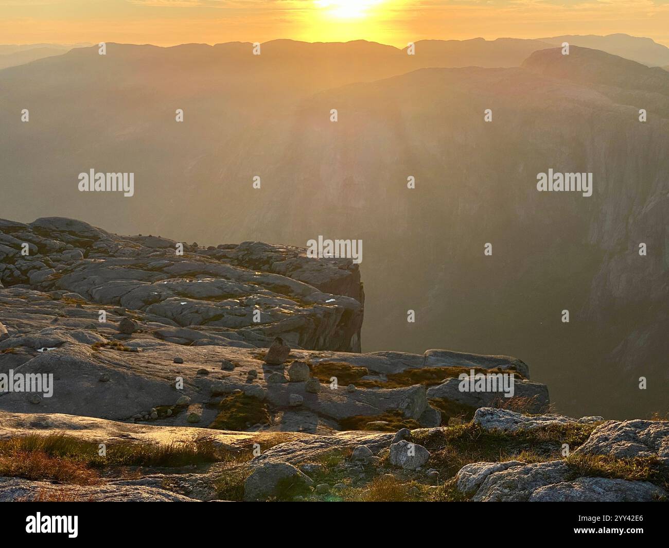 Sunset at Kjerag boulder in Norway - Smartphone Captured Stock Image