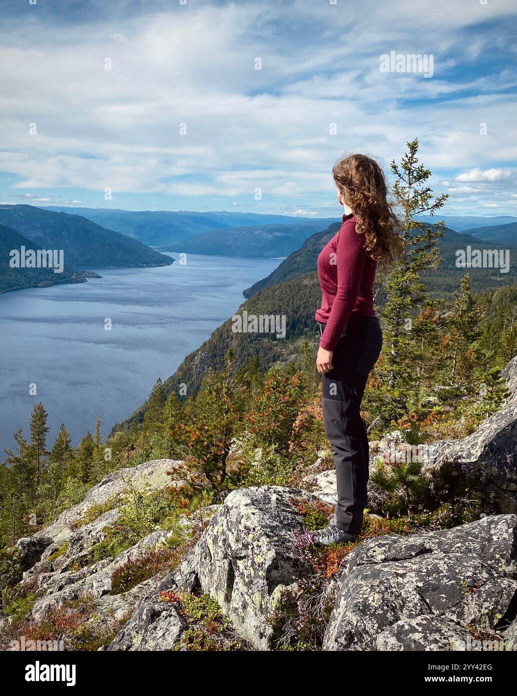 A girl is standing on the top of the mountain in Norway - Smartphone Captured Stock Image