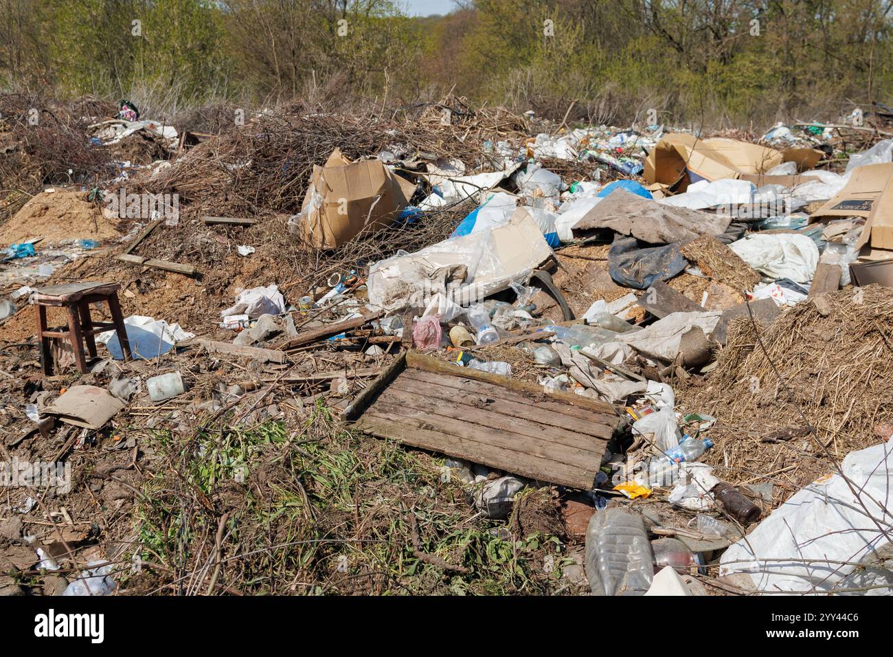 A view of the landfill. Garbage dump. A pile of plastic rubbish, food ...