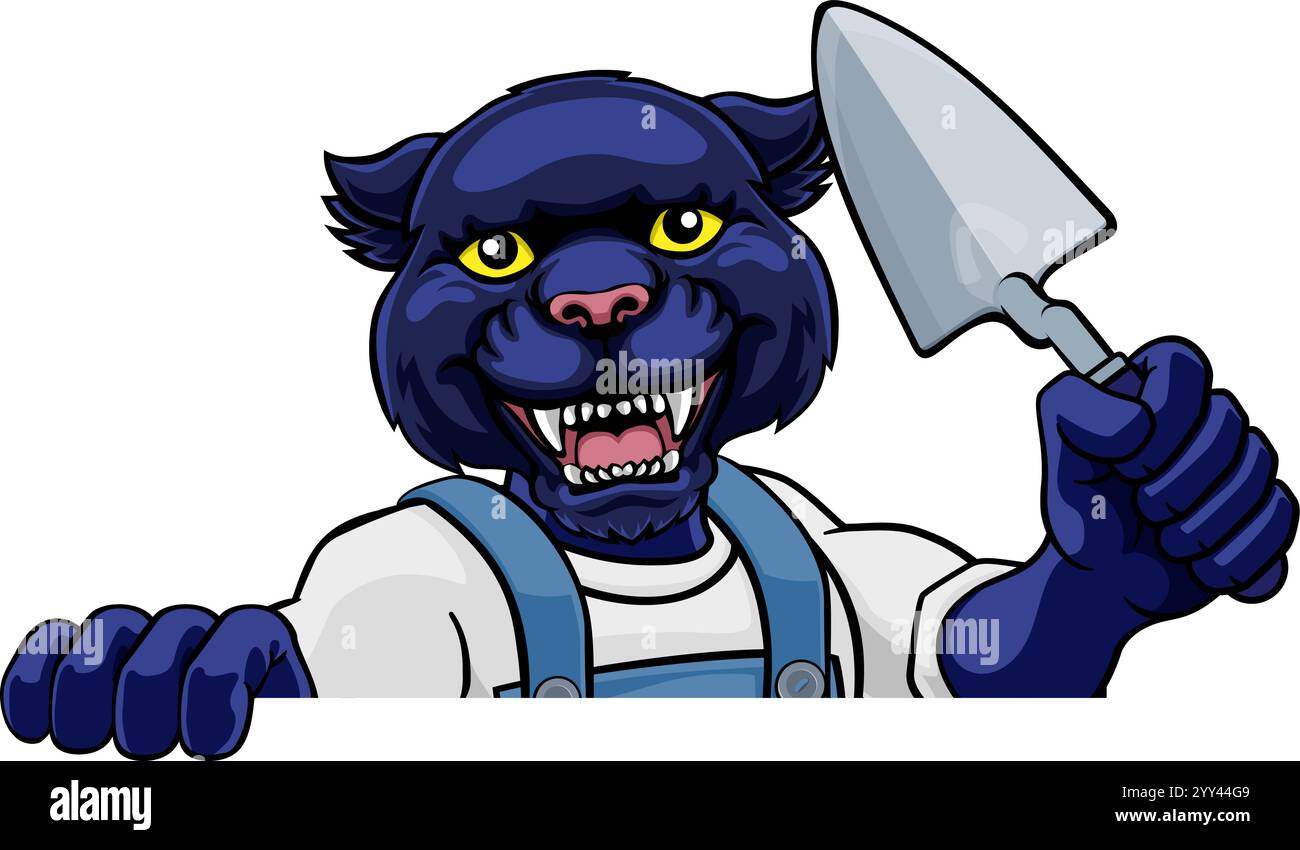 Panther Bricklayer Builder Holding Trowel Tool Stock Vector