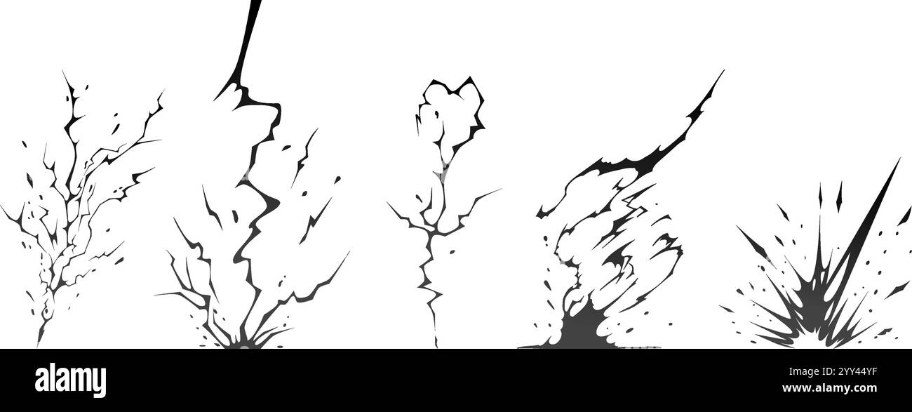 Lightning strike bolt silhouettes sequence vector illustration. Stock Vector