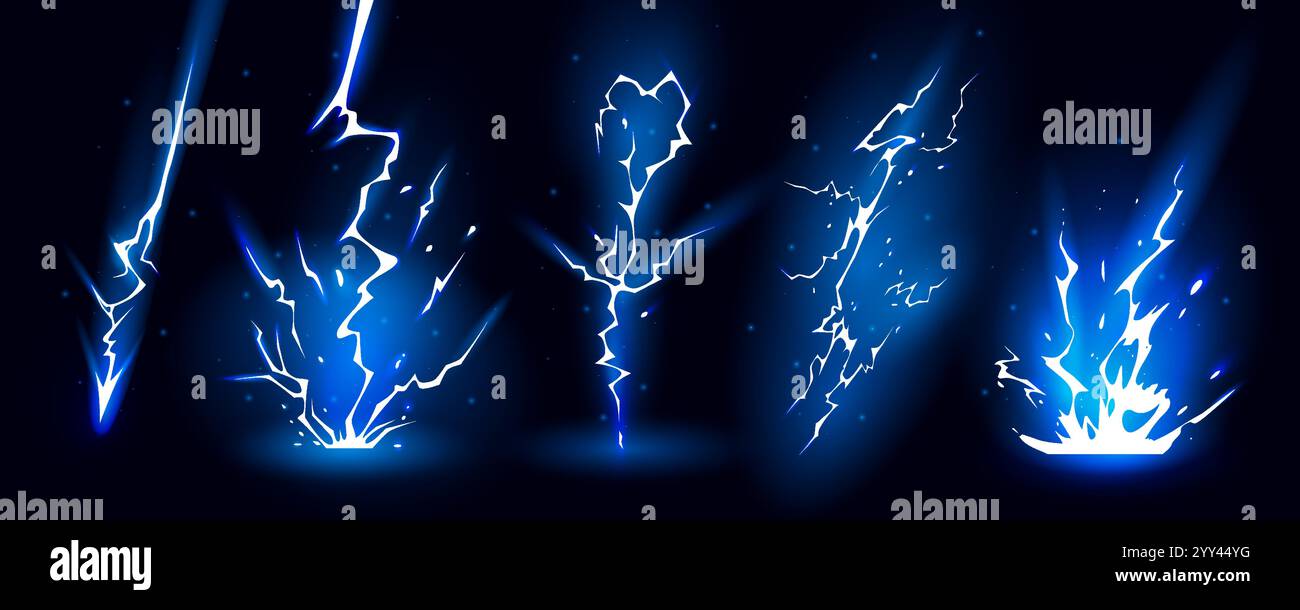 Lightning strike bolt silhouettes sequence vector illustration. Stock Vector
