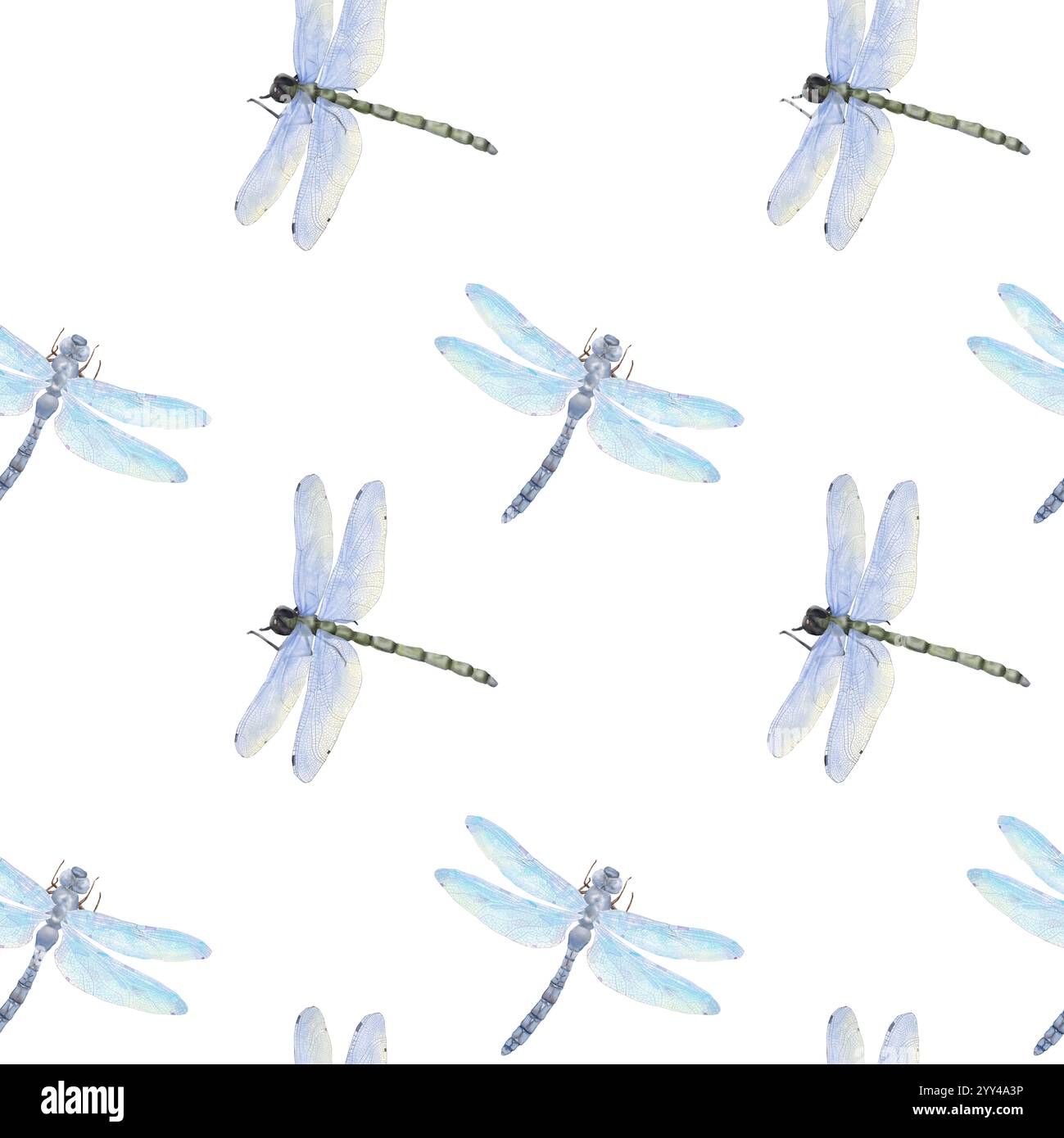 Dragonflies with transparent blue wings in a seamless pattern ...