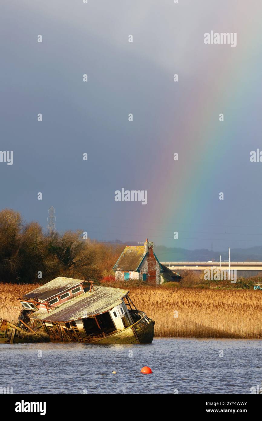 Topsham, Exeter, Devon, UK. 19th December, 2024. UK Weather Rainbow