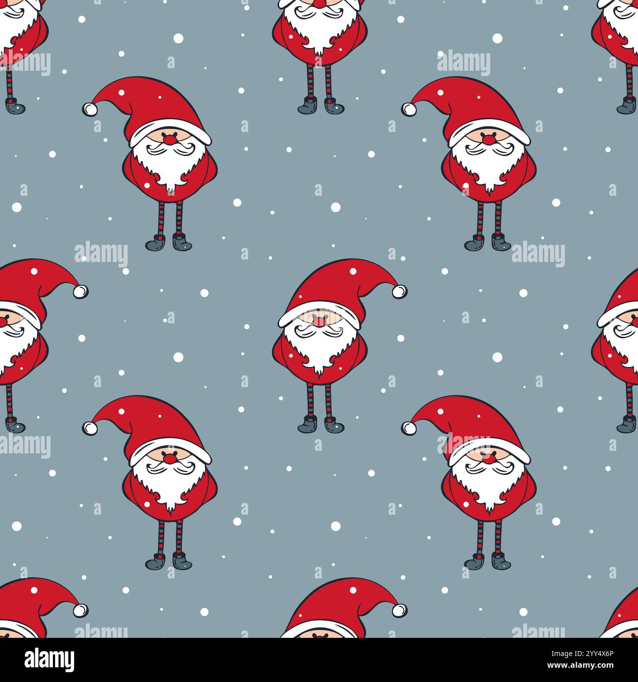Santa Claus pattern, hand drawn gnome with snowflake, on soft background. Vector illustration Stock Vector