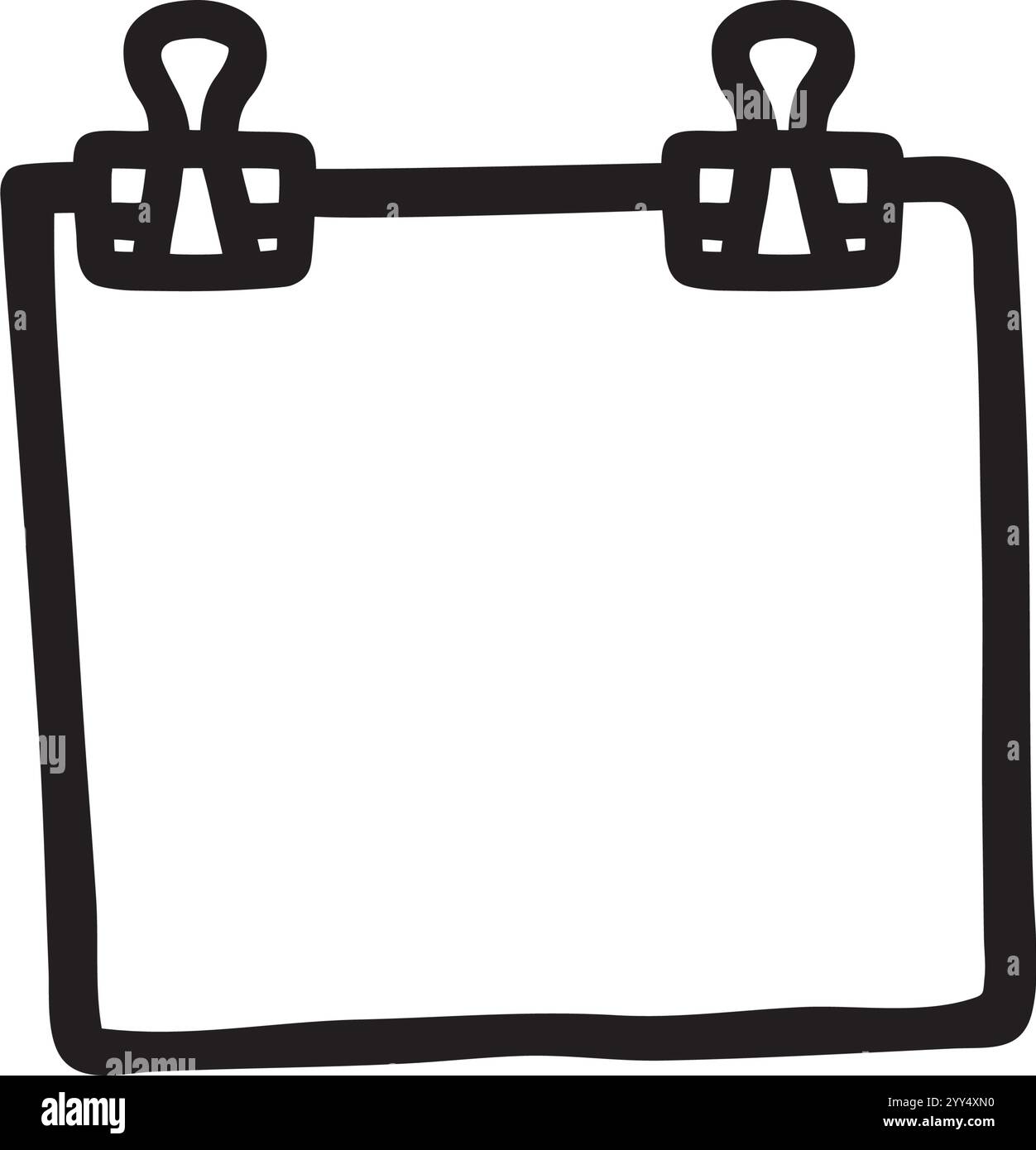 Doodle Post Note icon, paper pieces with a binder clips. Line art style ...