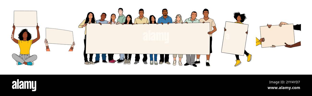 Set of people holding blank placard, banner Stock Vector Image & Art ...