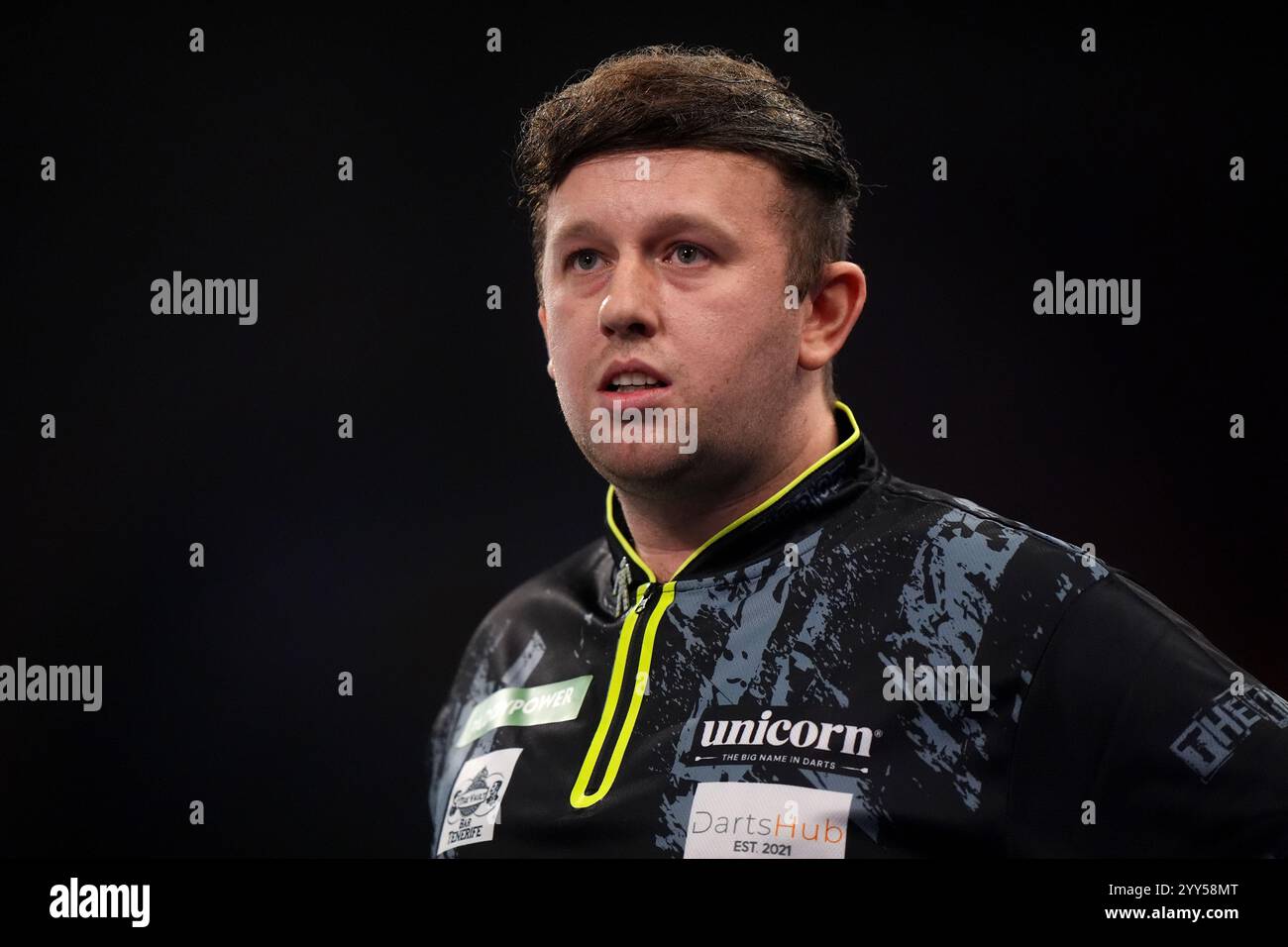 Callan Rydz during the first round match against Romeo Grbavac on day five of the Paddy Power
