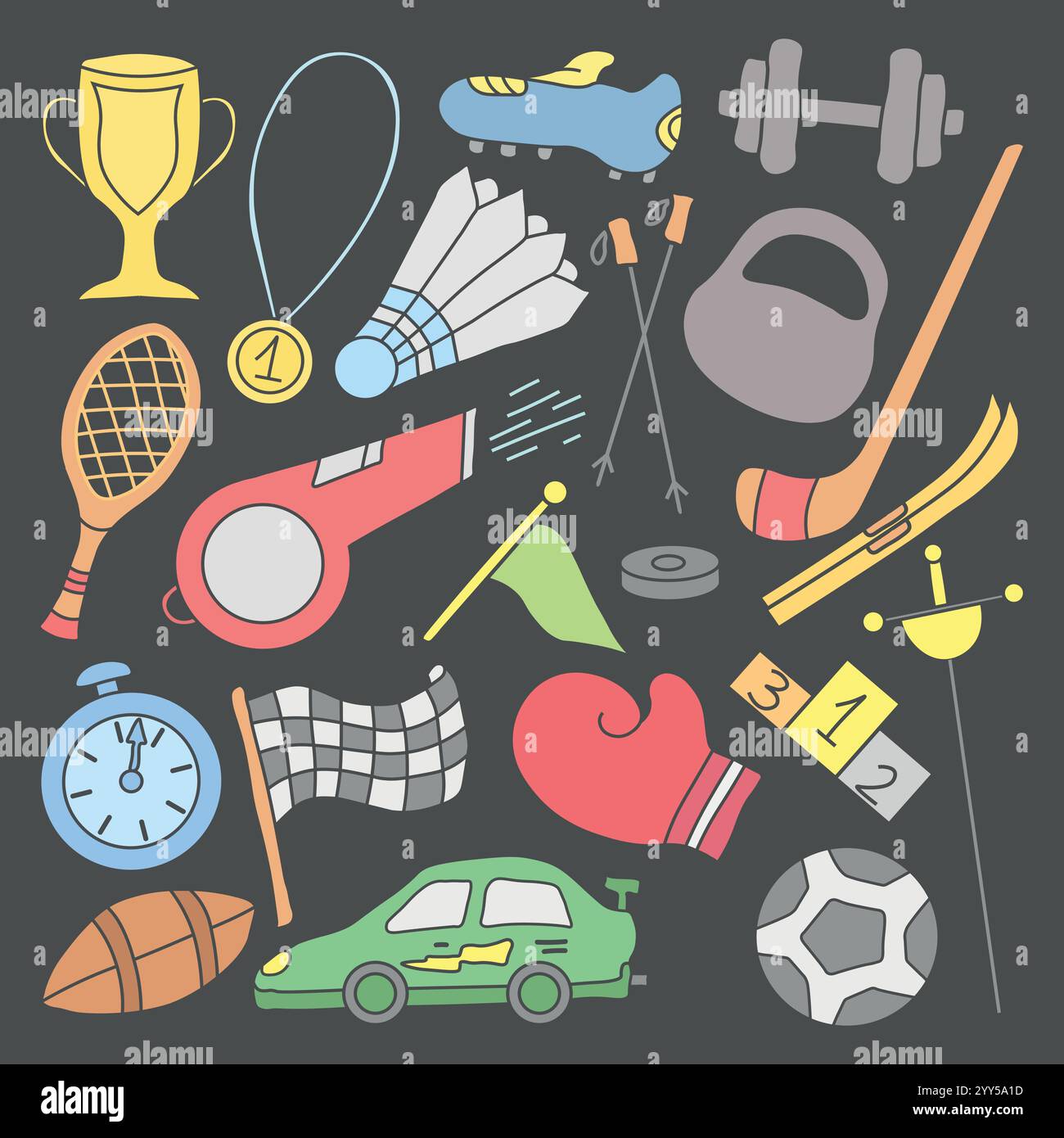 Background with sports icons. Doodle sport illustration Stock Vector ...
