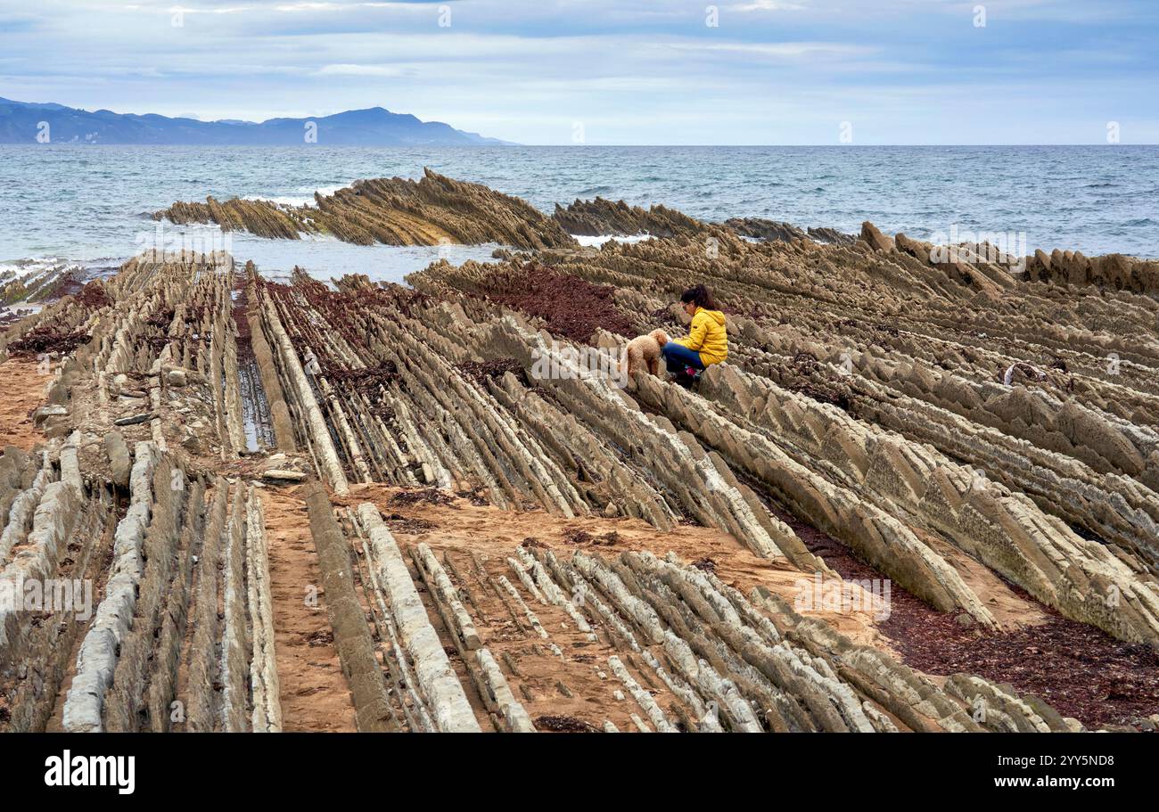 Famous flysch rocks of the Atlantic in Basque country, Spain Stock Photo