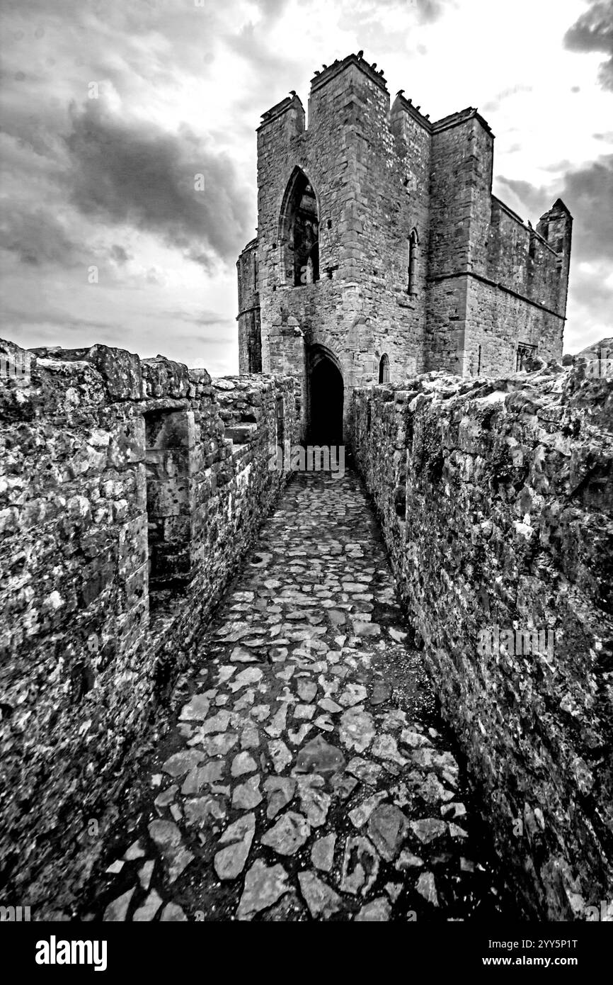 Medieval castle ruins on top Black and White Stock Photos & Images - Alamy