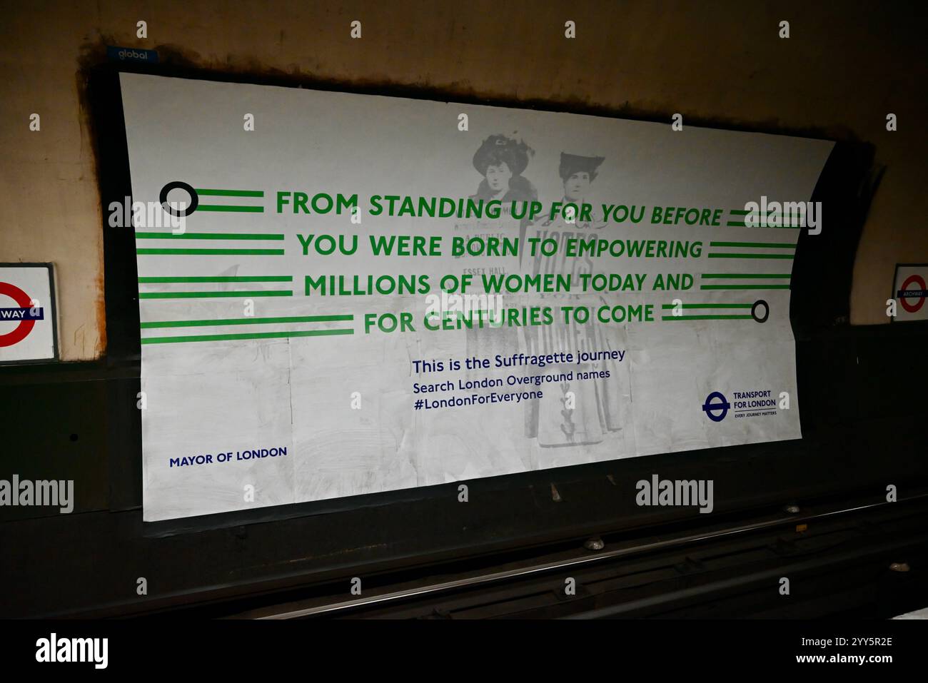 Suffragate Line archway underground station- posters advertise the newly named ...