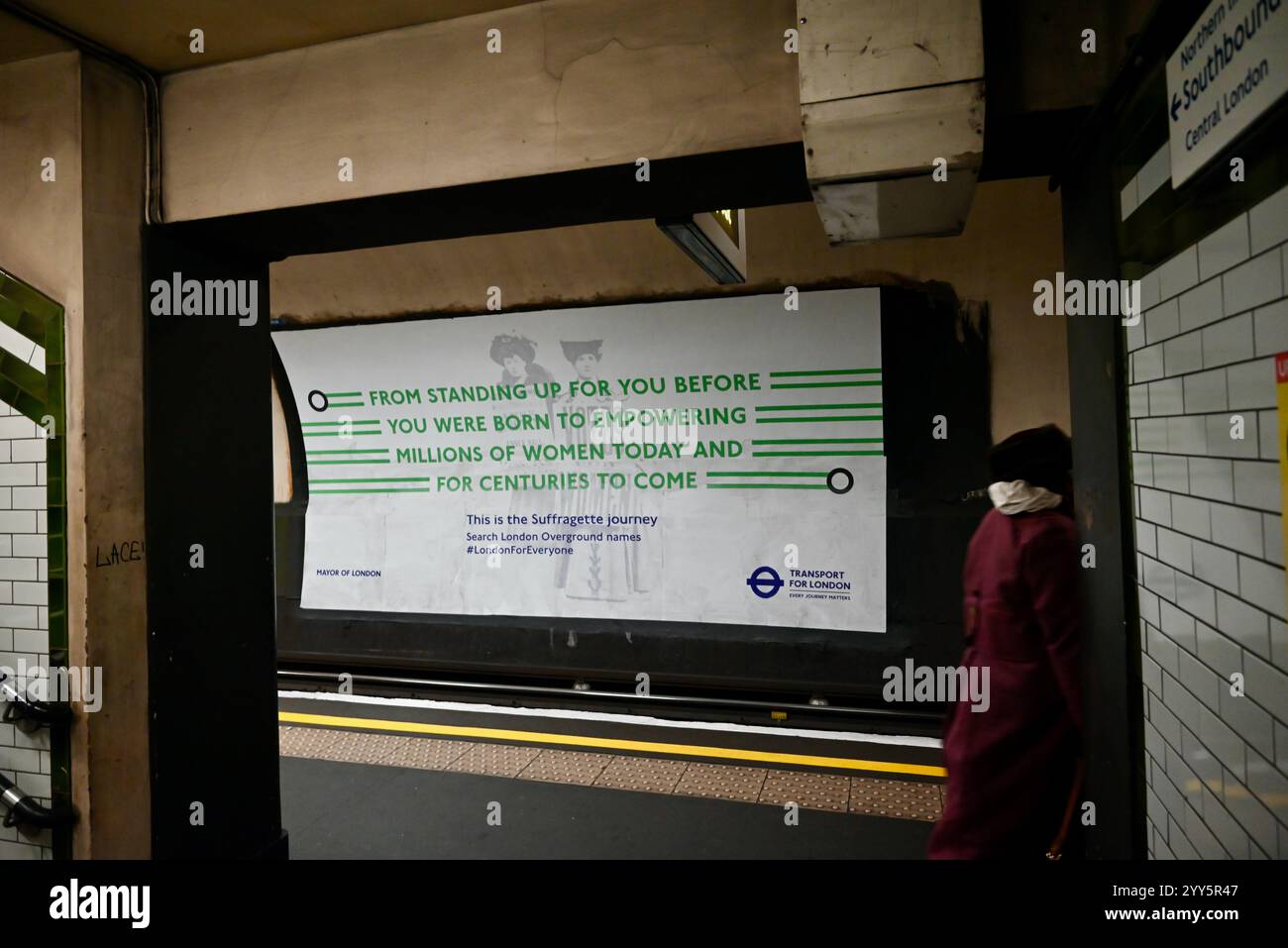 Suffragate Line archway underground station- posters advertise the newly named ...