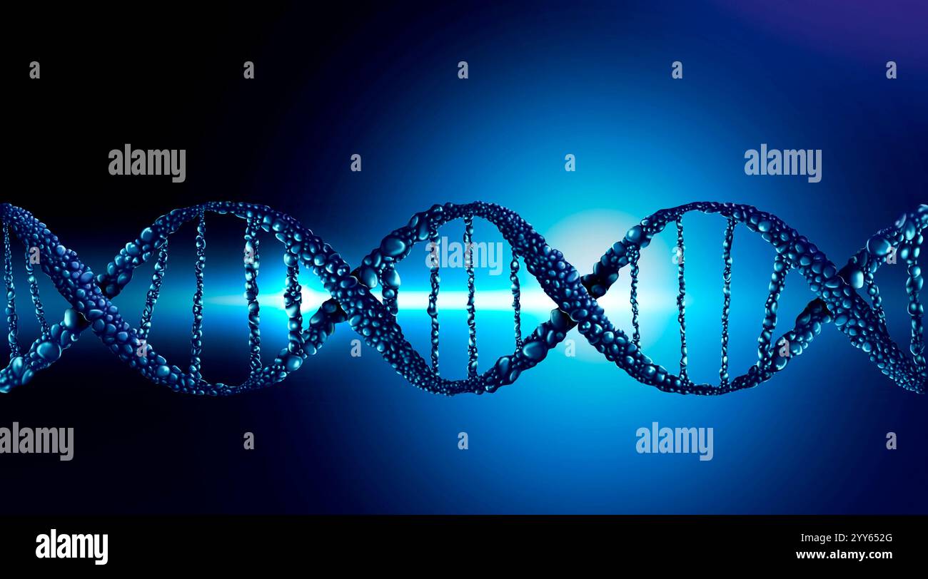 DNA double helix structure on dark background with light, illustration ...