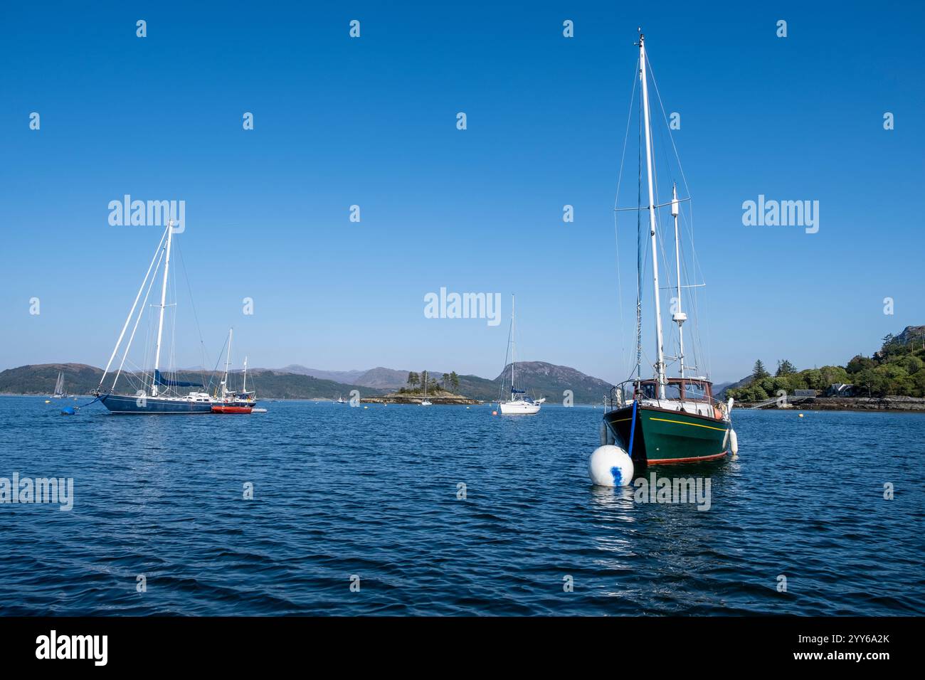 Boats moored at Plockton, Loch Carron, near Kyle of Lochalsh, Highland ...