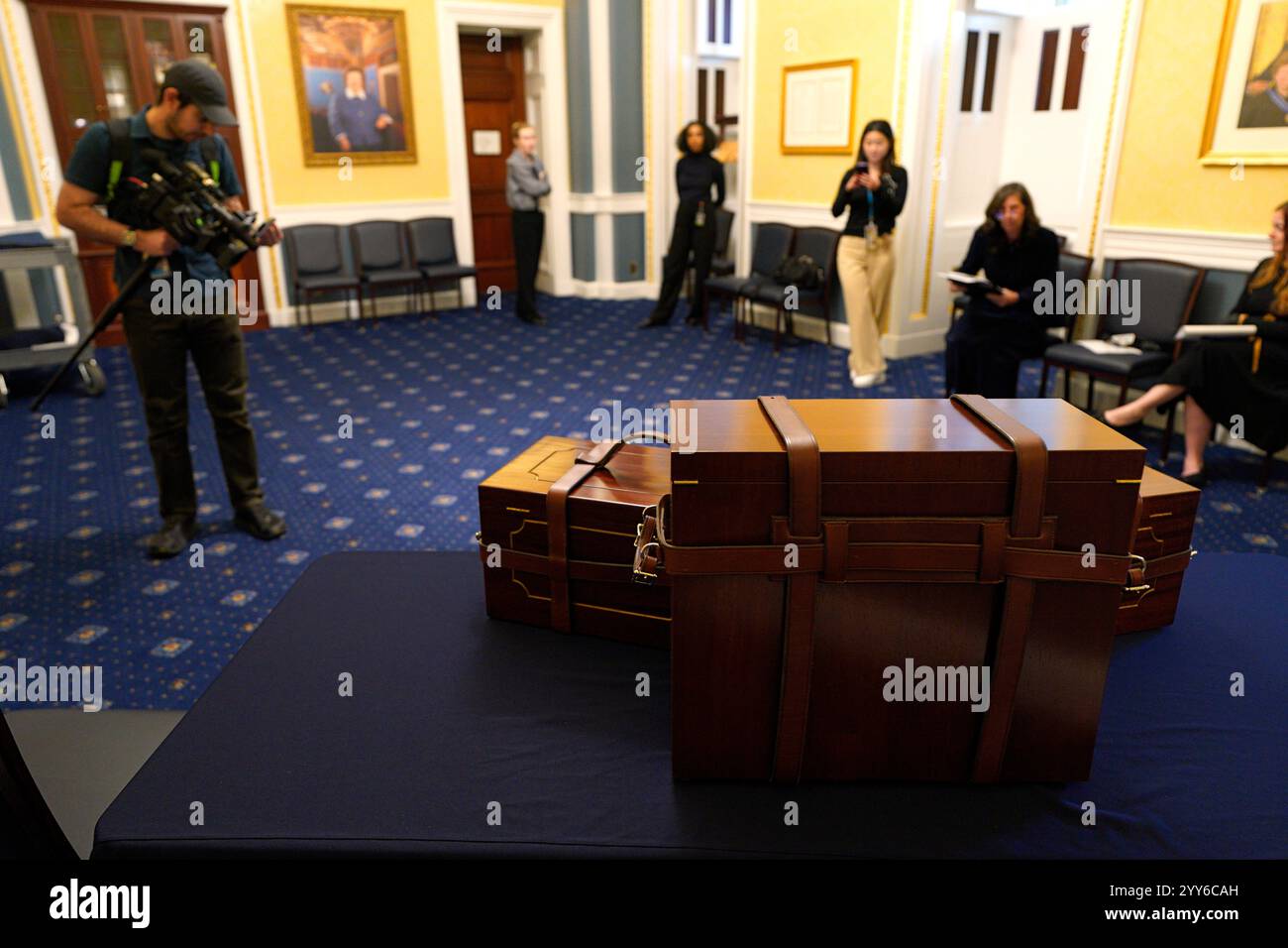 The mahogany boxes that will hold the electoral votes are on display on