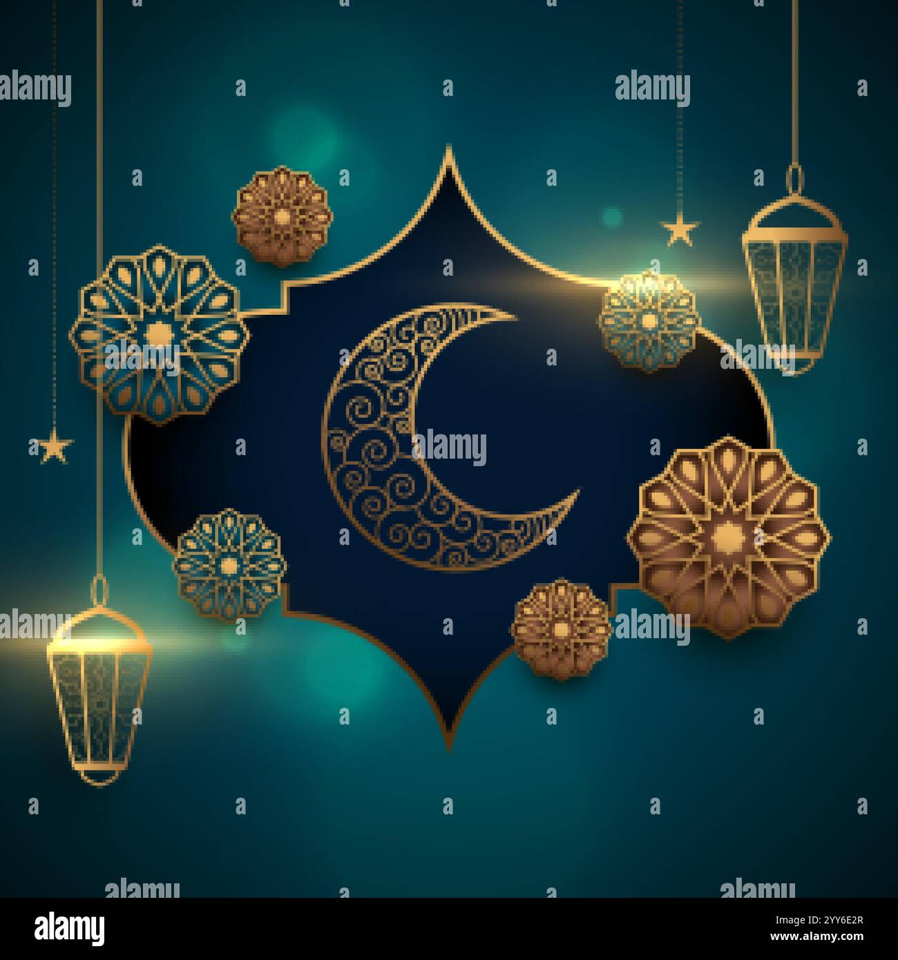 eid mubarak realistic card with lantern and moon Stock Vector Image ...
