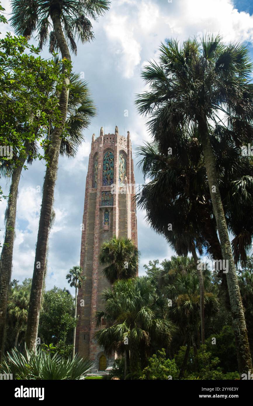 Bok Tower Garden seen through palm trees. Stock Photo