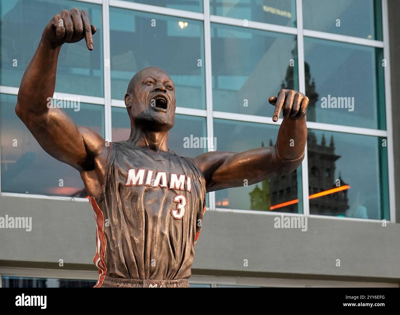 A statue of former Miami Heat player Dwyane Wade is displayed outside