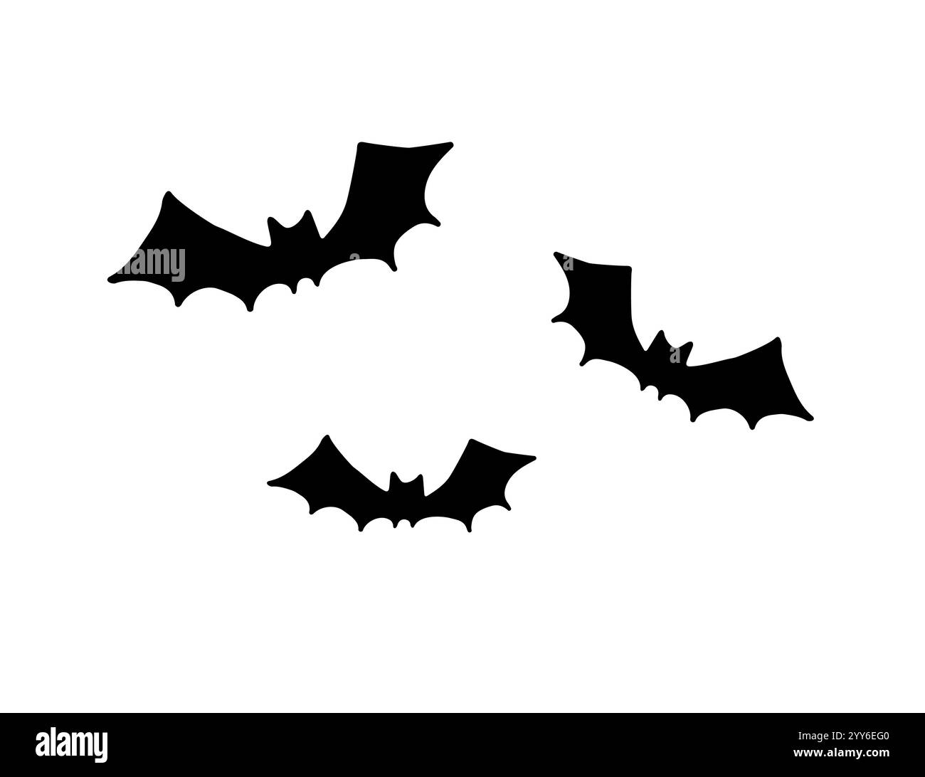 Vector set group of three flying bat silhouette isolated on white ...