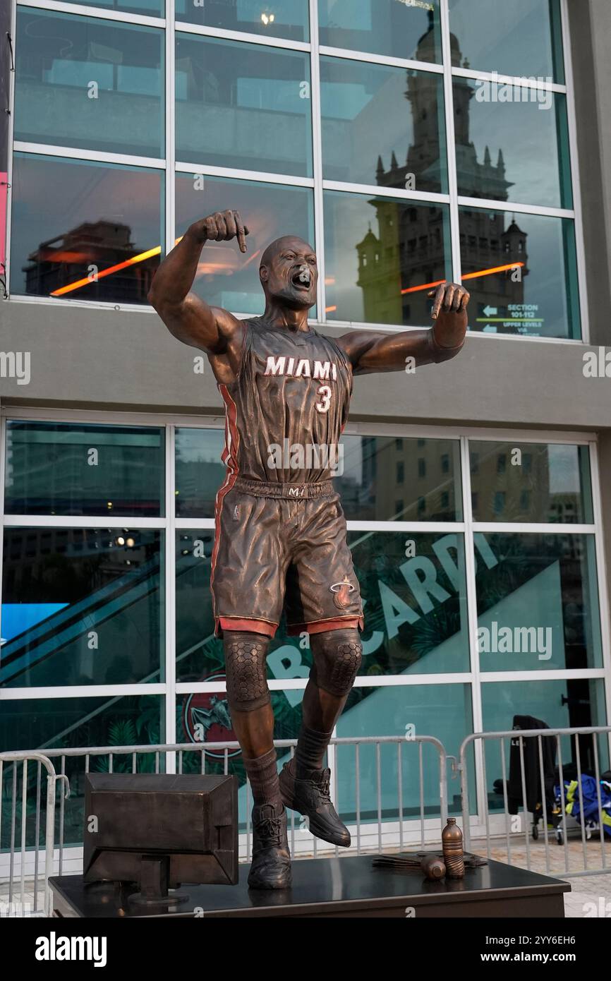 A statue of former Miami Heat player Dwyane Wade is displayed outside