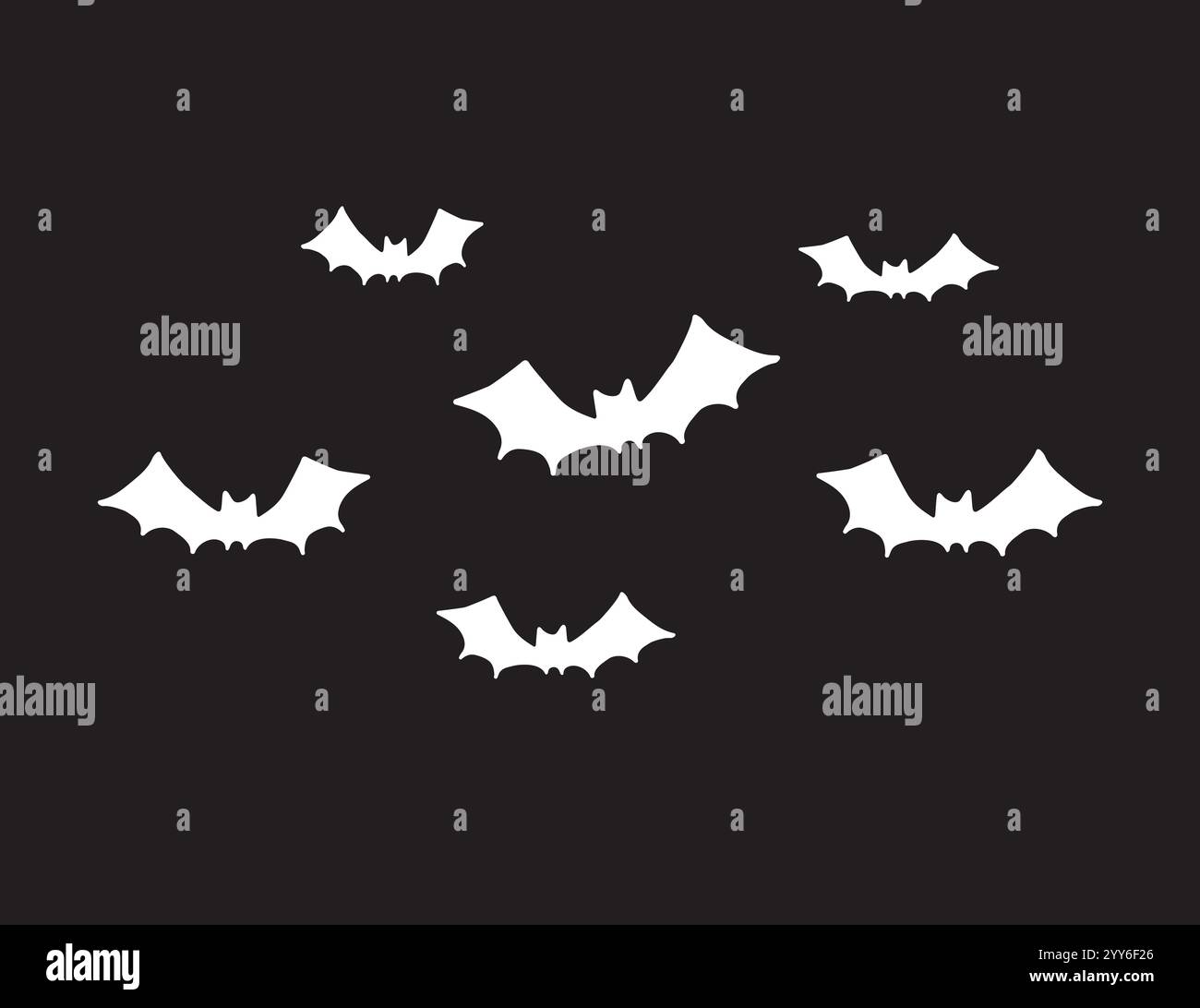 Vector set group of white flying bat silhouette isolated on black ...