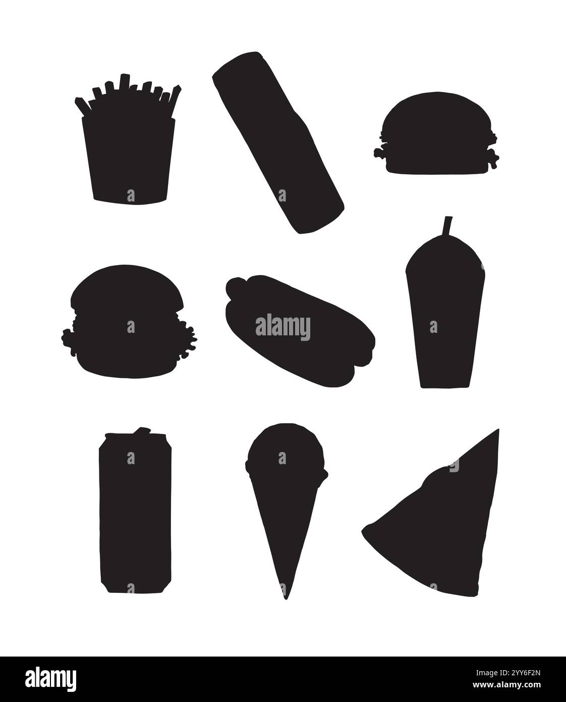 Vector set bundle of hand drawn fast food silhouette isolated on white ...
