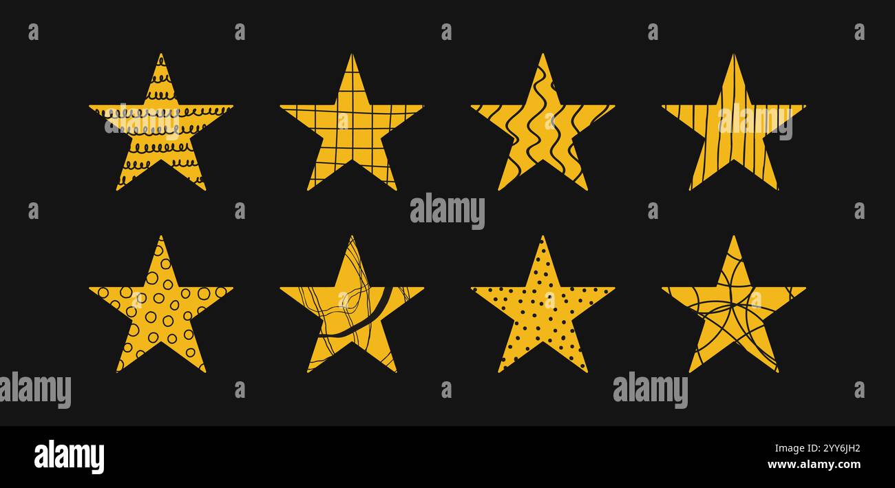 Set of doodle textured vector stars Stock Vector