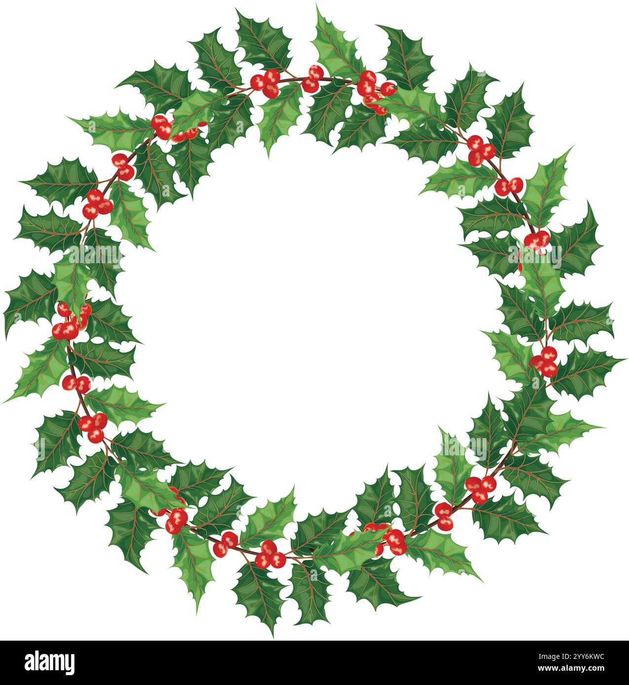 Vector illustration of a Christmas holly wreath with green leaves and ...