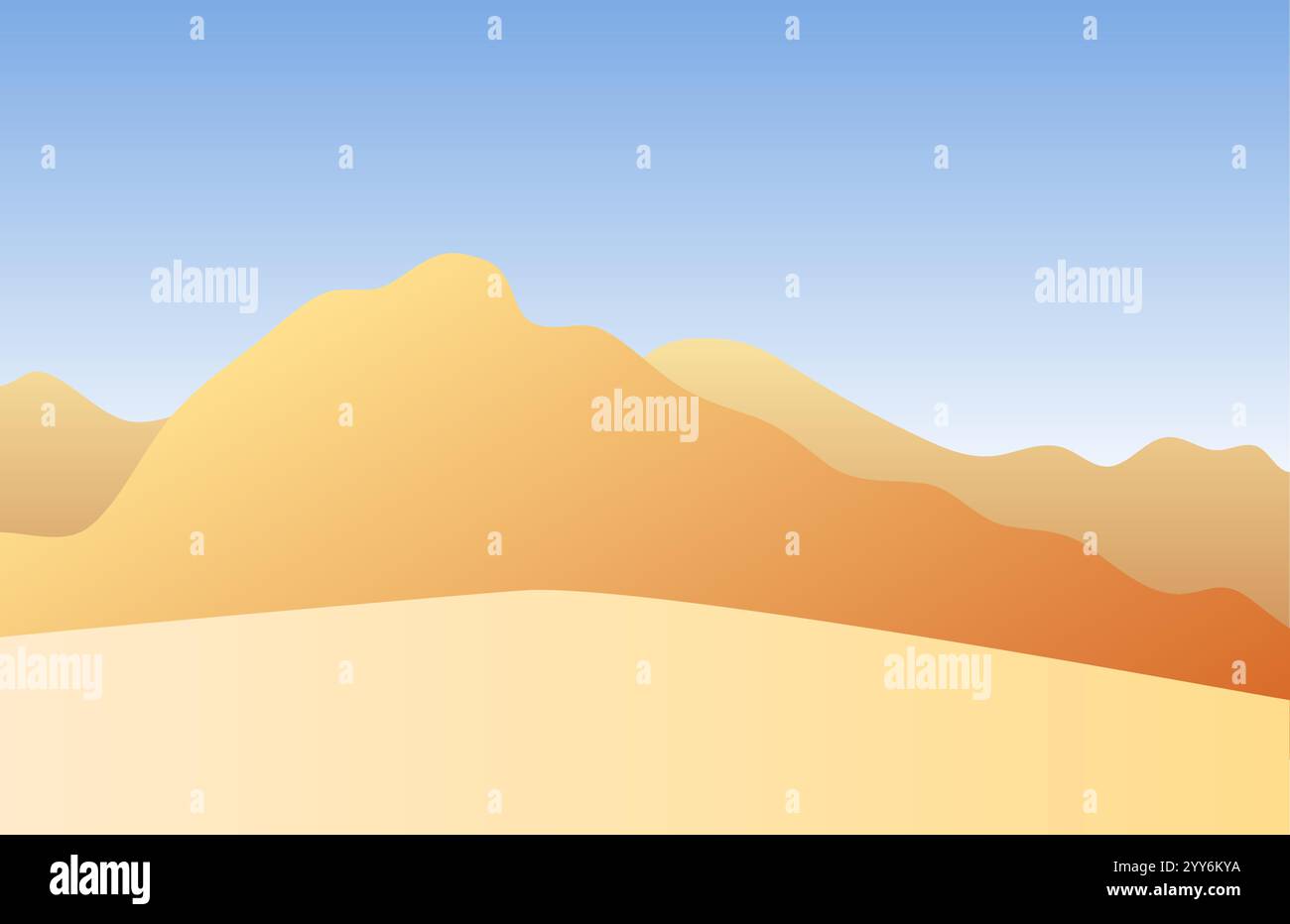 Vector colored flat landscape with sand and mountains Stock Vector